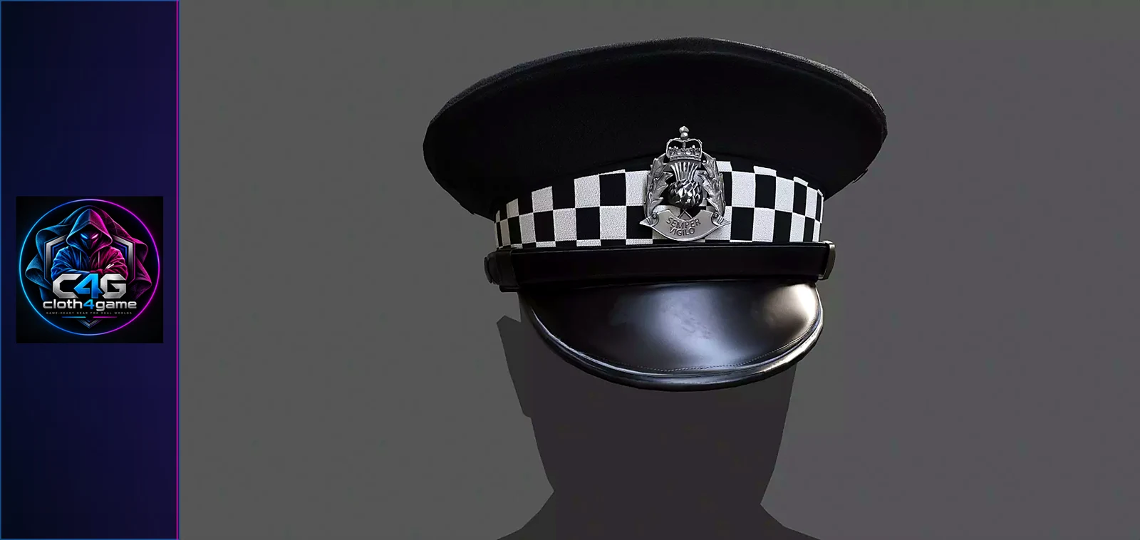 Scotland Police Flat Cap 3D Model 4K PBR Textures GameReady - 3D model render by Cloth4Game