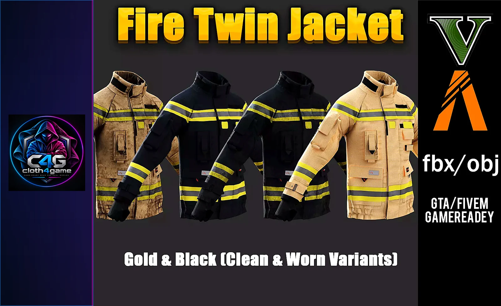 Fire Twin Jacket Gold Black Clean Worn Variants GTA Marvelous - 3D model render by Cloth4Game