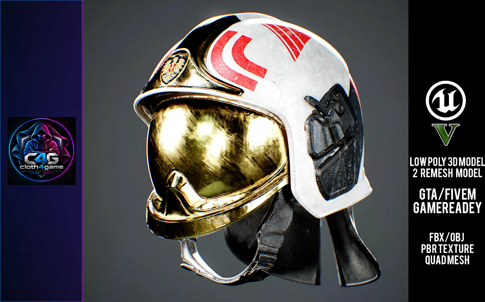 GTA Ready Drager HPS 7000 Fire Helmet Game ready - 3D model render by Cloth4Game